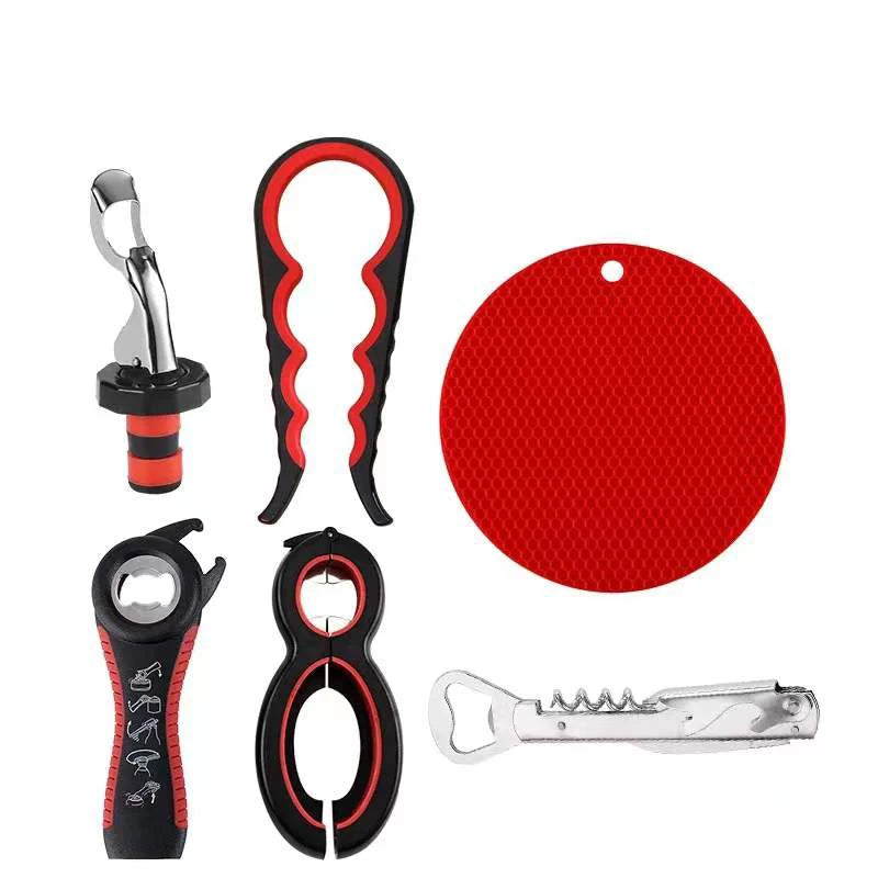 Bottle Opener Set - Multifunctional  6-in-1 Bottle Opener Jar Lids Opener, 4-in-1 Jar Opener and Non Slip Lids Opener Gripper