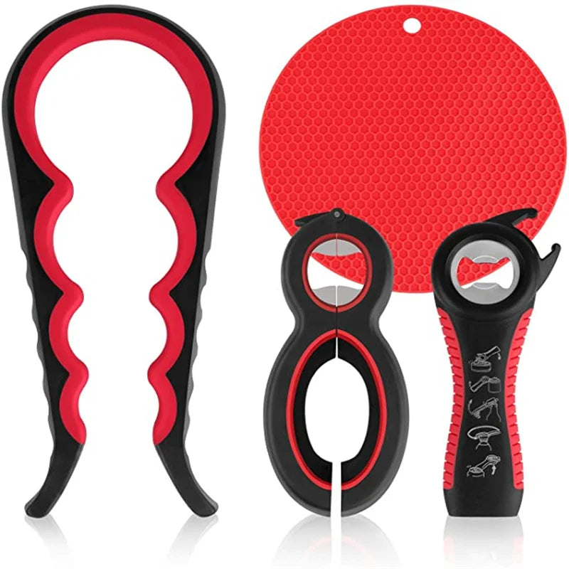 Bottle Opener Set - Multifunctional  6-in-1 Bottle Opener Jar Lids Opener, 4-in-1 Jar Opener and Non Slip Lids Opener Gripper
