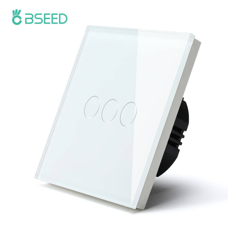 BSEED Touch Light Switches LED Backlight EU Wall Sockets Switches Glass Panel Max.Load 300W 1/2/3Gang LED Light Switches