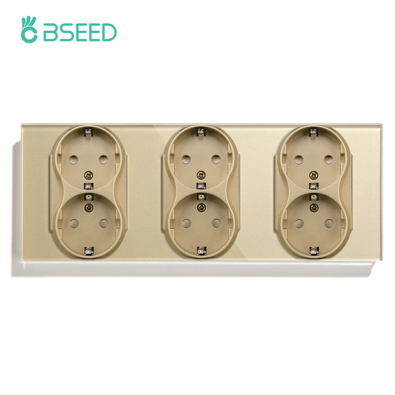 BSEED EU Double Socket Dual Germany Wall Sockets Home Appliance Power Outlets Crystal Glass Frames Child Safety Protection 16A