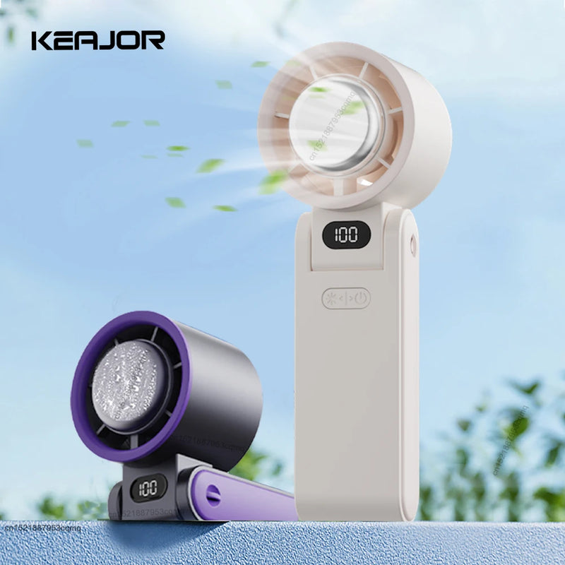 Portable Handheld Ice Cooling Fan Mini Folding Hanging Neck Fan 3600mAh Rechargeable Outdoor Small Fans Portable Hand Turbo Fan