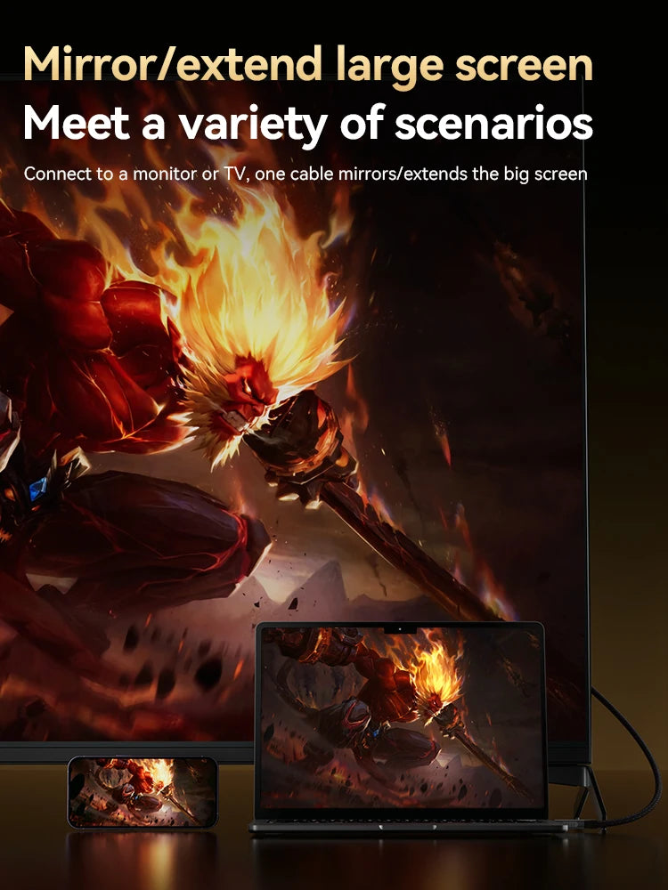 8K USB C To HDMI 2.1 Cable 8k@60hz 4K@120hz Type C HDMI Cables HDMI-Compatible  Converter Adapter For Thunderbolt 3/4 Laptop TV