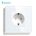 BSEED Touch Light Switches LED Backlight EU Wall Sockets Switches Glass Panel Max.Load 300W 1/2/3Gang LED Light Switches