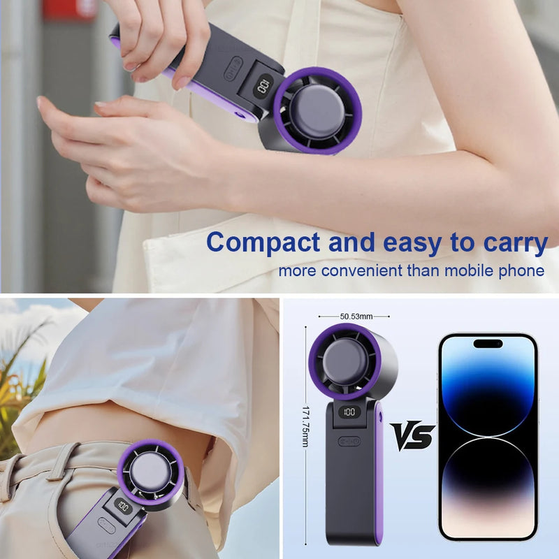Portable Handheld Ice Cooling Fan Mini Folding Hanging Neck Fan 3600mAh Rechargeable Outdoor Small Fans Portable Hand Turbo Fan