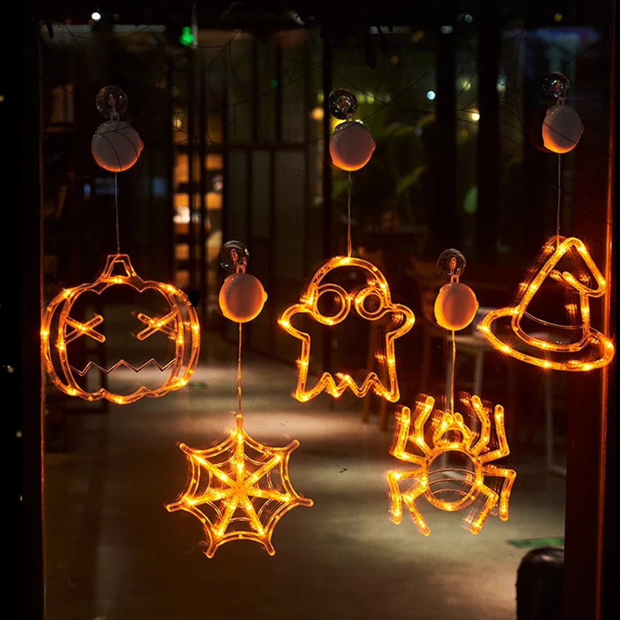 Halloween Lantern Festival Party Decoration Ghost Lantern Pumpkin Hanging Lantern Spider Web LED Suction Cup Lamp
