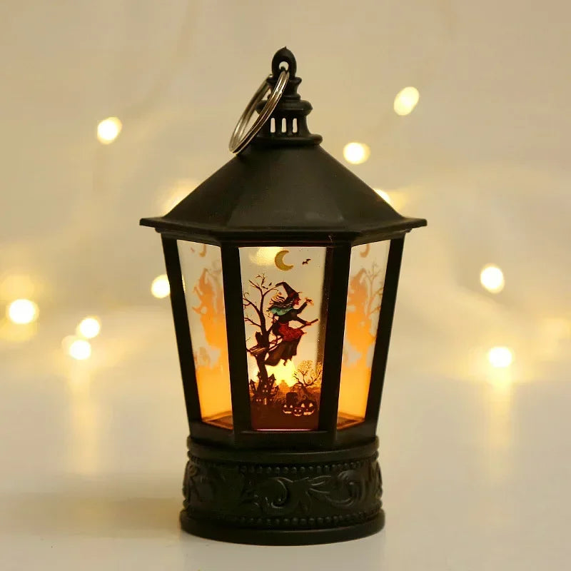 Halloween LED Decorations Vintage Witch Castle and Pumpkin Ghost Hanging Lantern Lamp for Spooky Party Supplies