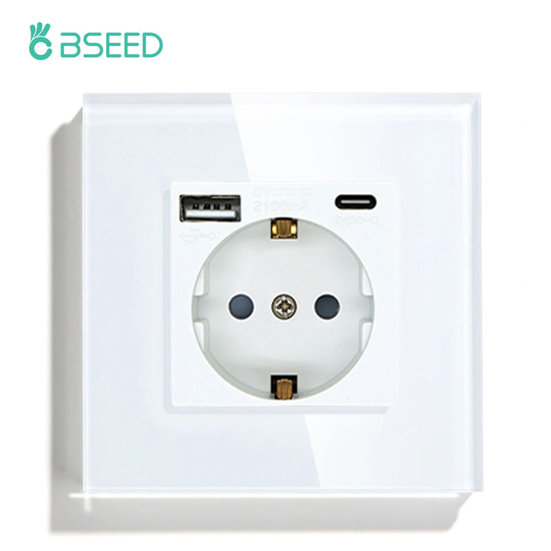 BSEED Touch Light Switches LED Backlight EU Wall Sockets Switches Glass Panel Max.Load 300W 1/2/3Gang LED Light Switches