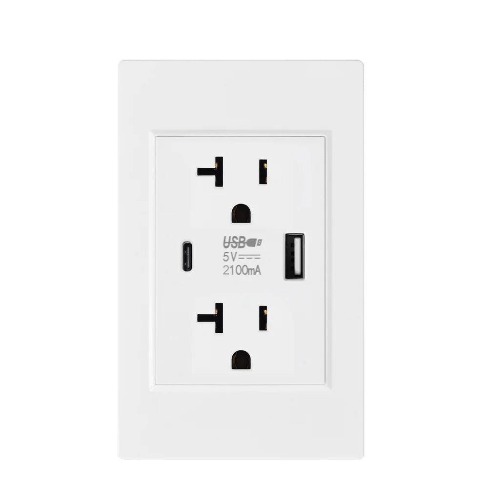 US Standard Wall Socket with USB Type-C Charging Port 5V 2.1A, 118*72mm PC Panel