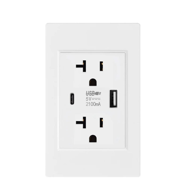 US Standard Wall Socket with USB Type-C Charging Port 5V 2.1A, 118*72mm PC Panel
