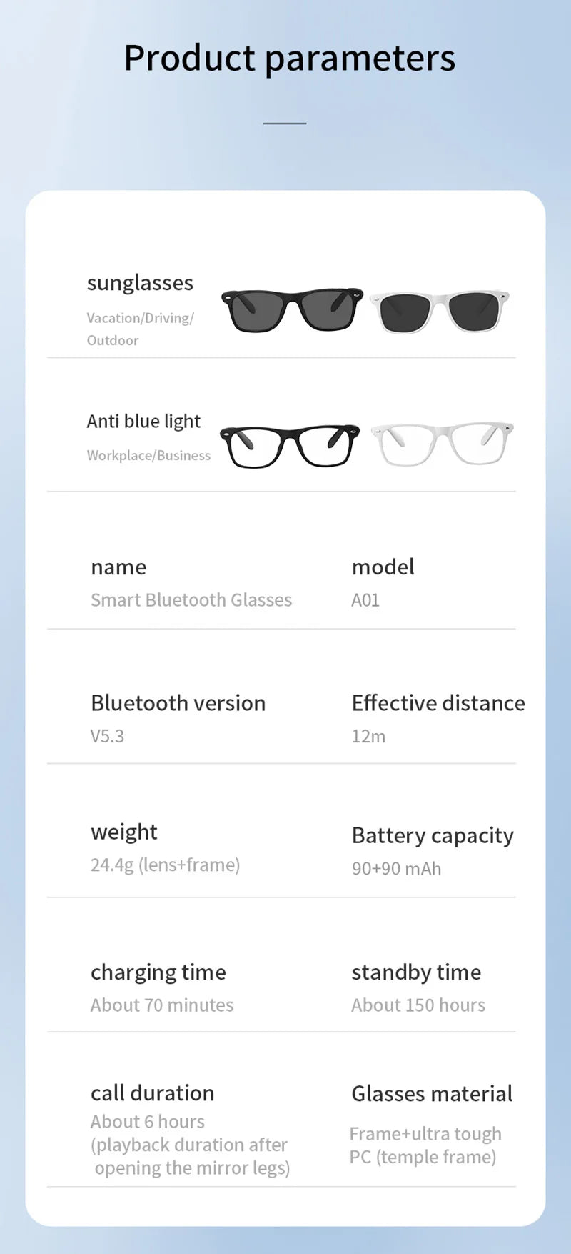 Smart Bluetooth Glasses Wireless Bluetooth Earphones Multi Functional Real Time Translation Anti Blue Light Glasses