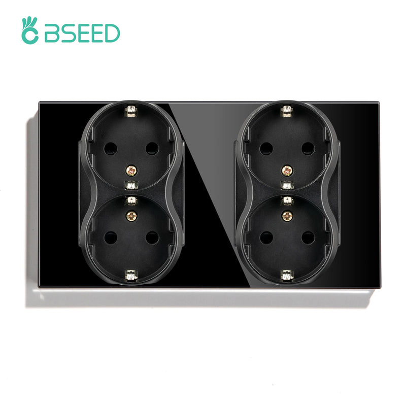 BSEED EU Double Socket Dual Germany Wall Sockets Home Appliance Power Outlets Crystal Glass Frames Child Safety Protection 16A