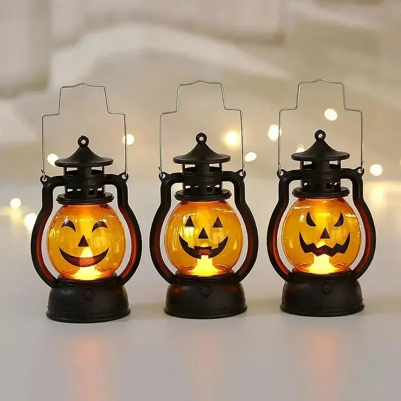 Halloween LED Decorations Vintage Witch Castle and Pumpkin Ghost Hanging Lantern Lamp for Spooky Party Supplies