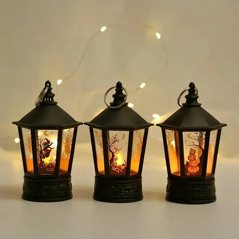 Halloween LED Decorations Vintage Witch Castle and Pumpkin Ghost Hanging Lantern Lamp for Spooky Party Supplies