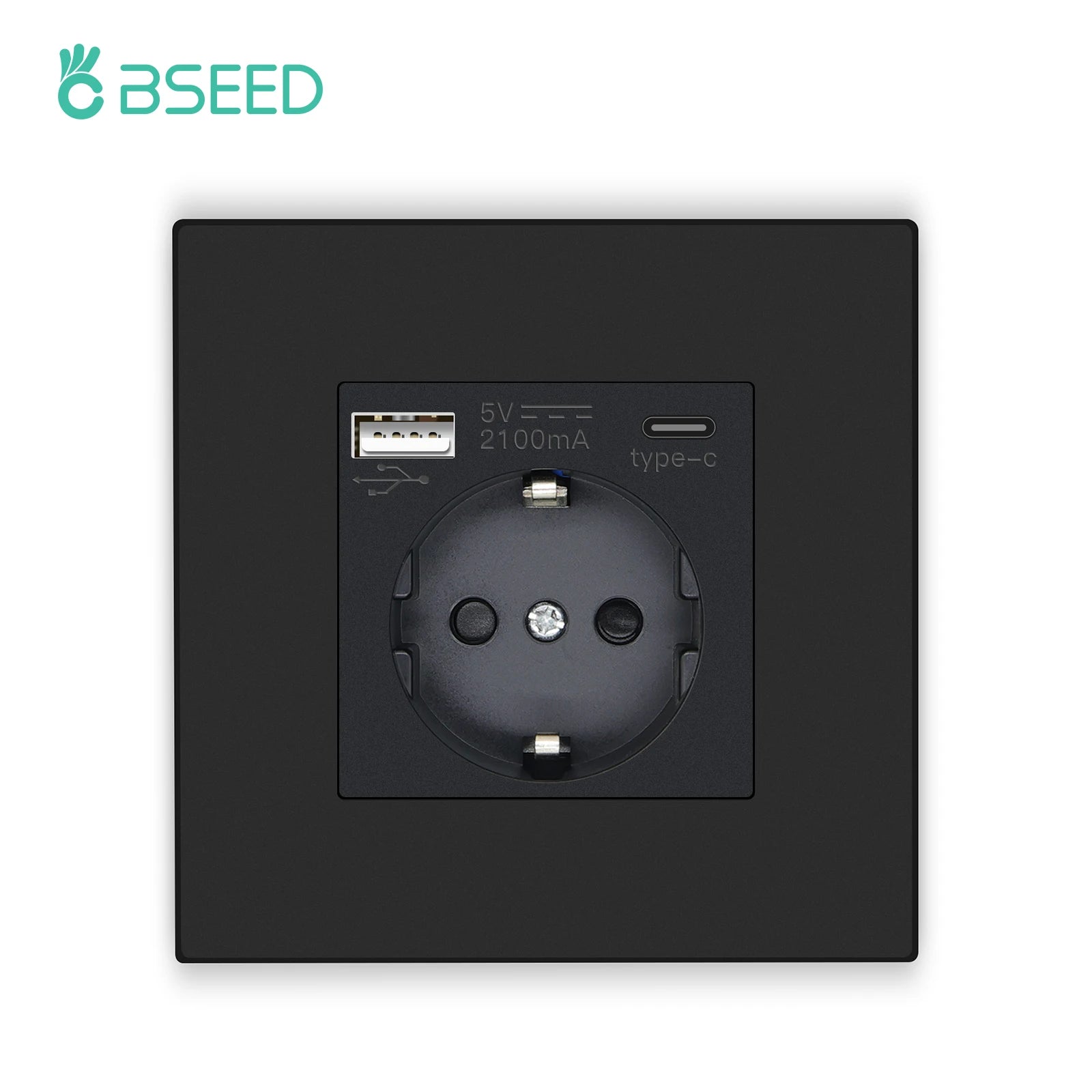 BSEED EU Sockets Plastic Frame Type-C Phone Charge Wall Sockets Double Power Plug Port 5V 2.1A Wall Mounted Sockets