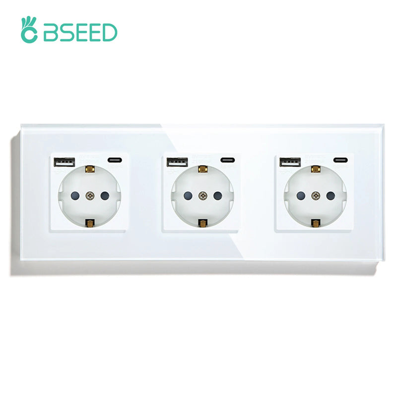 BSEED Touch Light Switches LED Backlight EU Wall Sockets Switches Glass Panel Max.Load 300W 1/2/3Gang LED Light Switches
