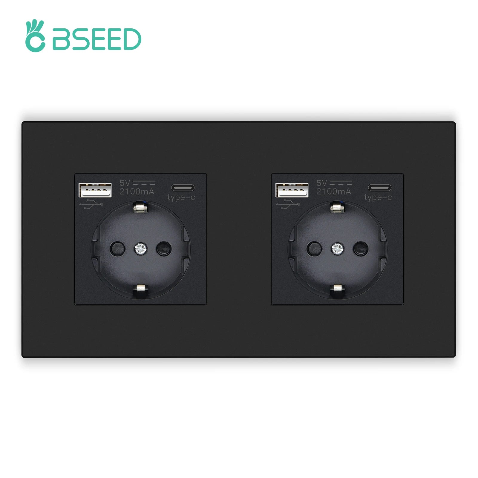 BSEED EU Sockets Plastic Frame Type-C Phone Charge Wall Sockets Double Power Plug Port 5V 2.1A Wall Mounted Sockets