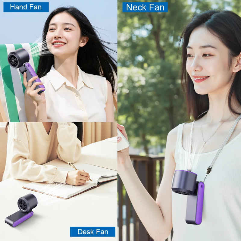 Portable Handheld Ice Cooling Fan Mini Folding Hanging Neck Fan 3600mAh Rechargeable Outdoor Small Fans Portable Hand Turbo Fan