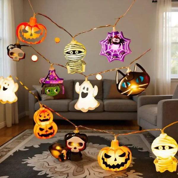 Halloween Decoration LED String Lights,Pumpkin Ghost Spider Web Hanging Lamp,Home Outdoor Lantern Props