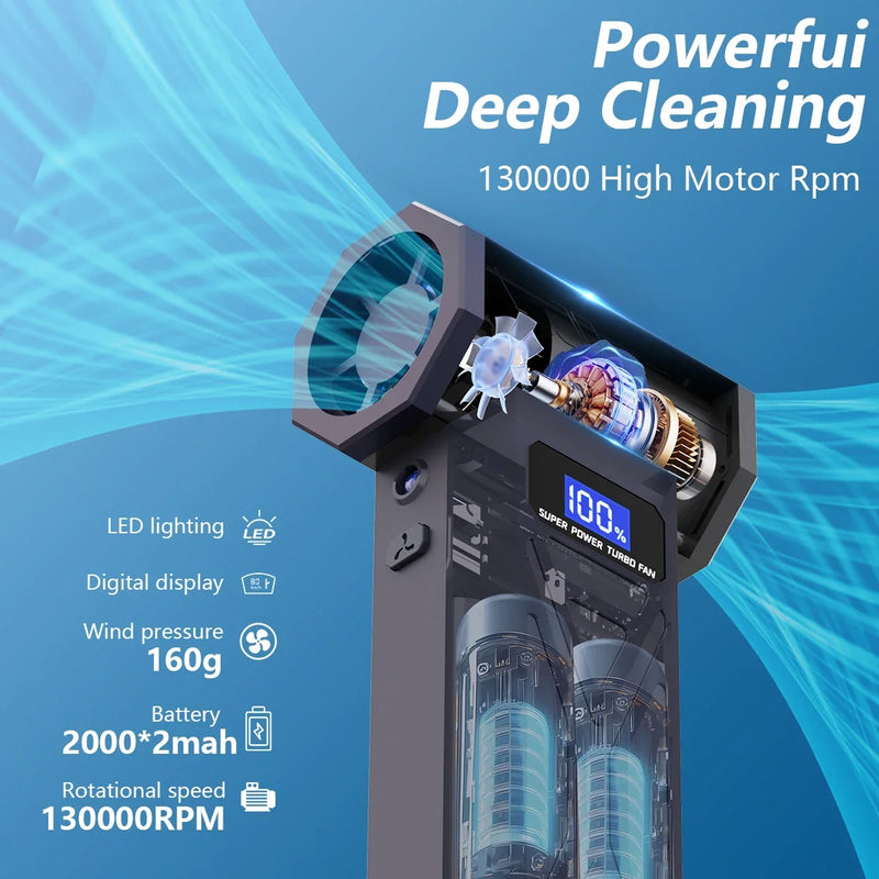 New 2025 Air Blower 110000Rpm 4 Gear Adjustable Turbo Jet Blower With Led Light Battery Display Cordless Compressed Air Duster
