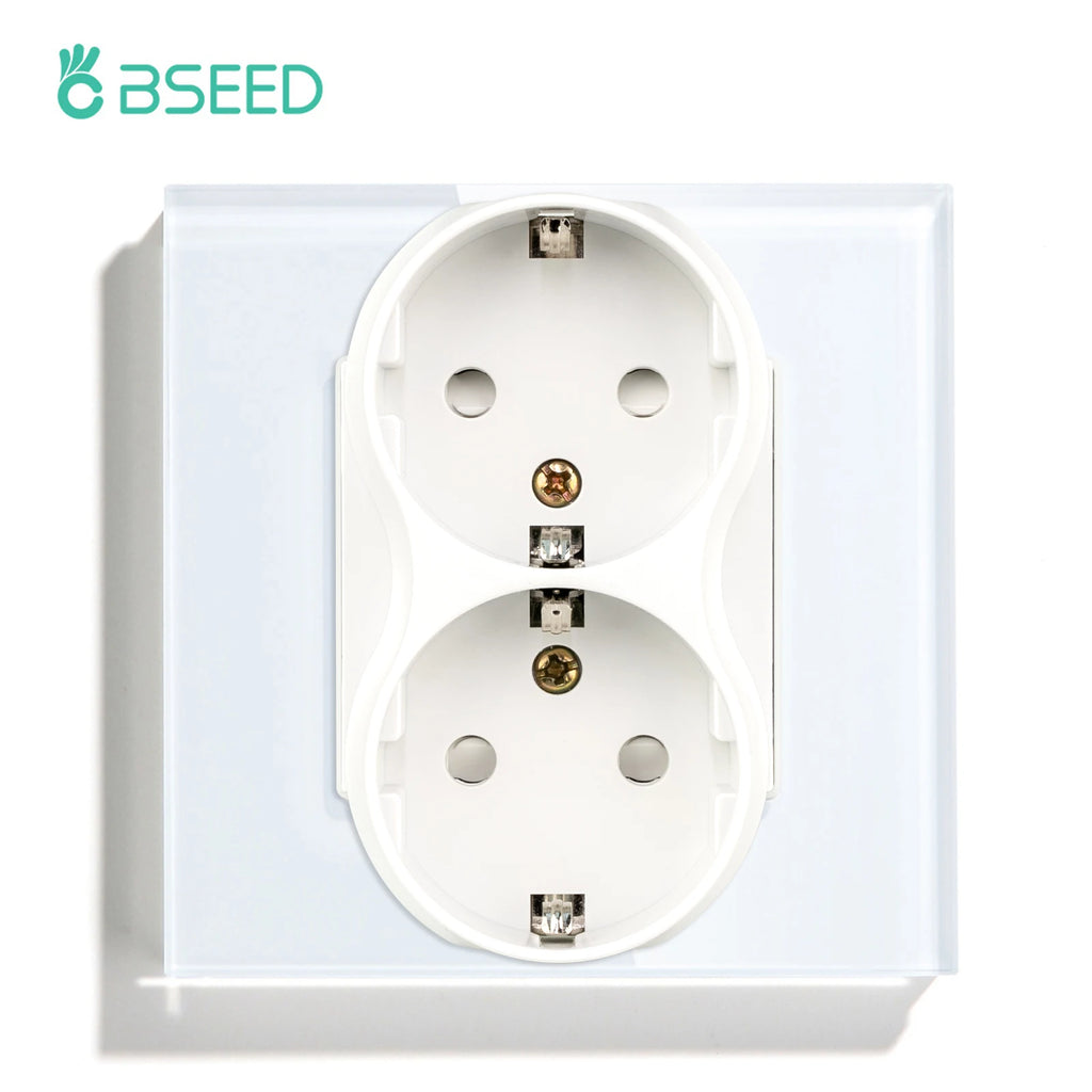 BSEED EU Double Socket Dual Germany Wall Sockets Home Appliance Power Outlets Crystal Glass Frames Child Safety Protection 16A