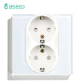 BSEED EU Double Socket Dual Germany Wall Sockets Home Appliance Power Outlets Crystal Glass Frames Child Safety Protection 16A