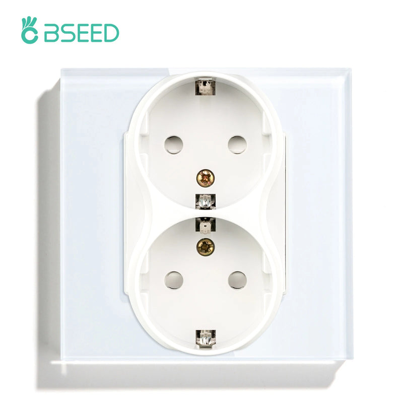 BSEED EU Double Socket Dual Germany Wall Sockets Home Appliance Power Outlets Crystal Glass Frames Child Safety Protection 16A