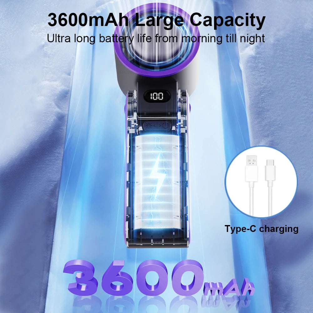 Portable Handheld Ice Cooling Fan Mini Folding Hanging Neck Fan 3600mAh Rechargeable Outdoor Small Fans Portable Hand Turbo Fan