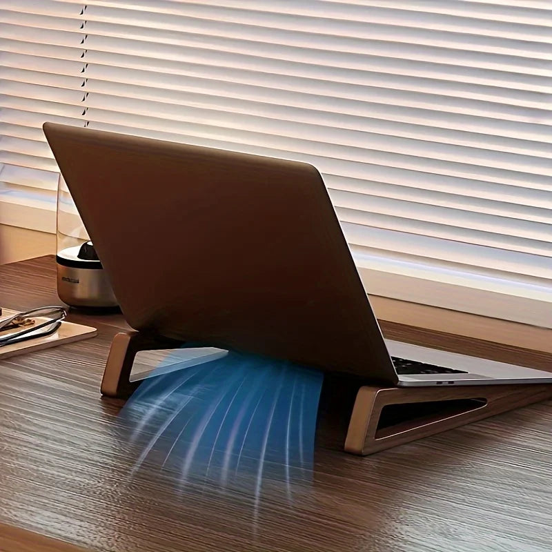 Portable Foldable Wooden Laptop Stand-Ergonomic 12° Adjustable Angle, Cooling Ventilation Triangular Design,Office Accessory