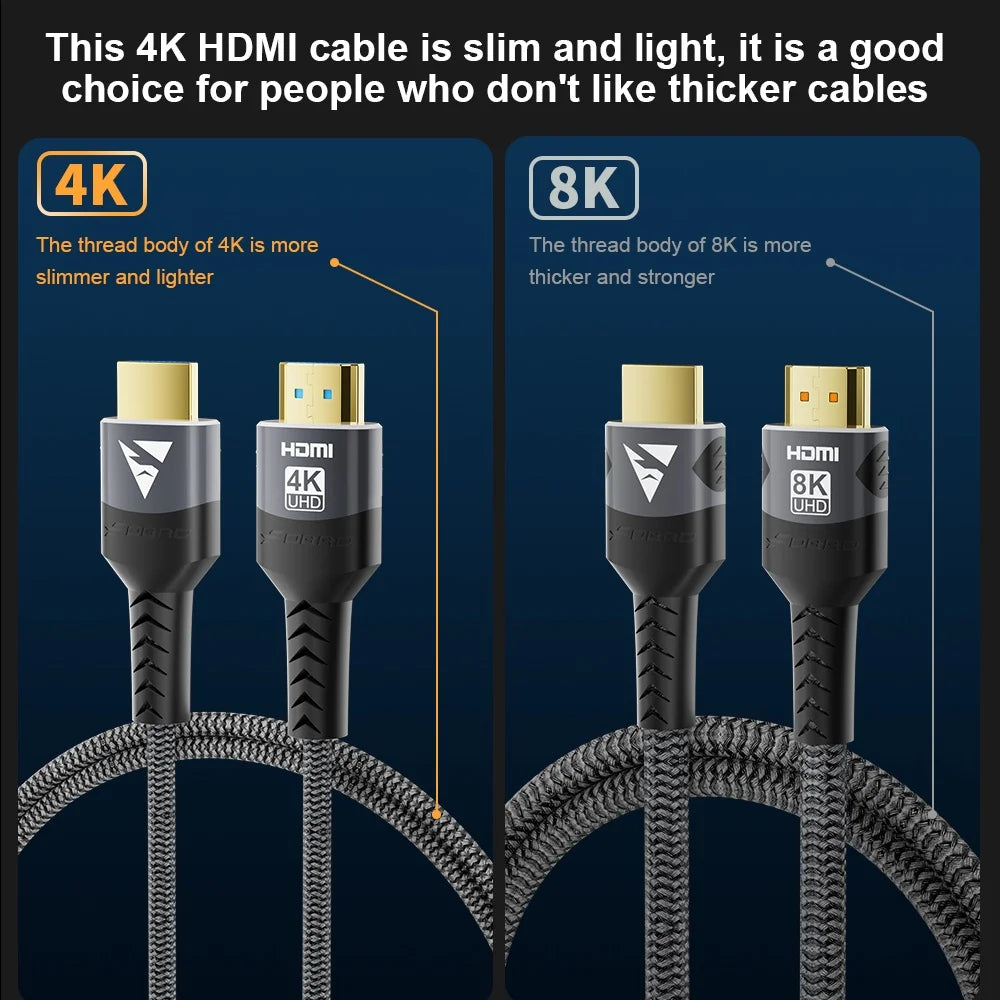 8K HDMI Cables 2.1 48Gbps High Speed HDMI Braided Durable Perfect Cord-4K@120Hz 8K@60Hz ForHDR Video Cable PC Laptop TV PS5