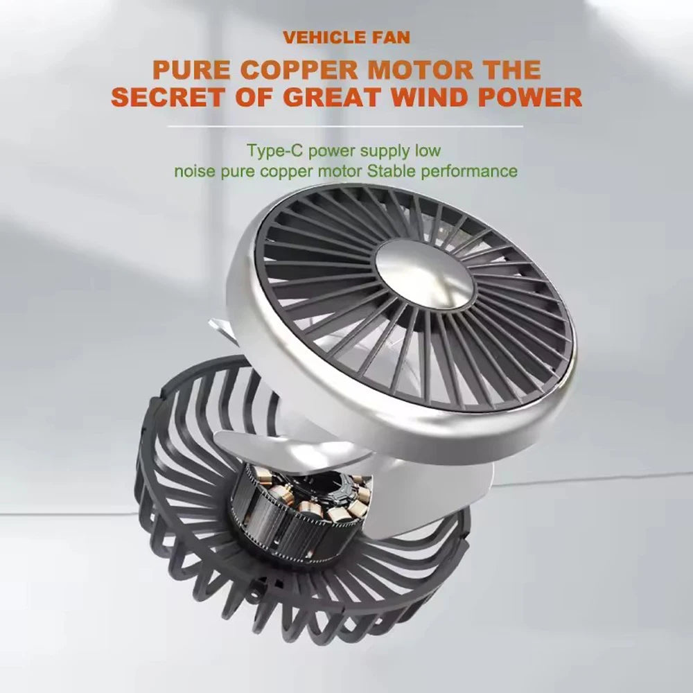 Car Cooling Fan Dual-Head Type-c USB Fan For Car 3 Speeds Adjustable Auto Air Cooler Fan Car Accessories