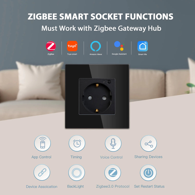 BSEED ZigBee Wall Sockets Power Smart Sockets Google Smart Life App Control Alexa Wireless Socket EU Standard