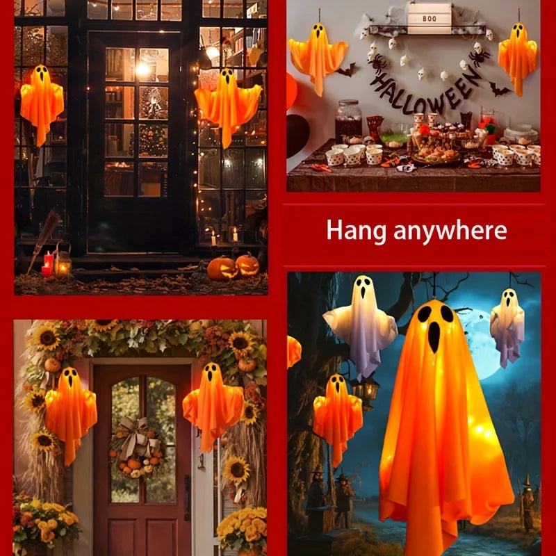 Halloween LED Lights | 20-Inch Fabric Ghosts with Illuminated Eyes | Battery-Powered Outdoor Decorations for Yard, Garden