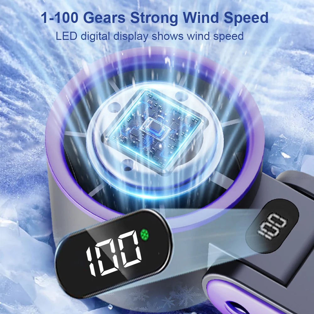 Portable Handheld Ice Cooling Fan Mini Folding Hanging Neck Fan 3600mAh Rechargeable Outdoor Small Fans Portable Hand Turbo Fan