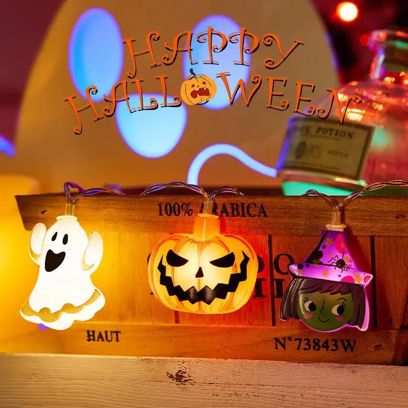 Halloween Decoration LED String Lights,Pumpkin Ghost Spider Web Hanging Lamp,Home Outdoor Lantern Props