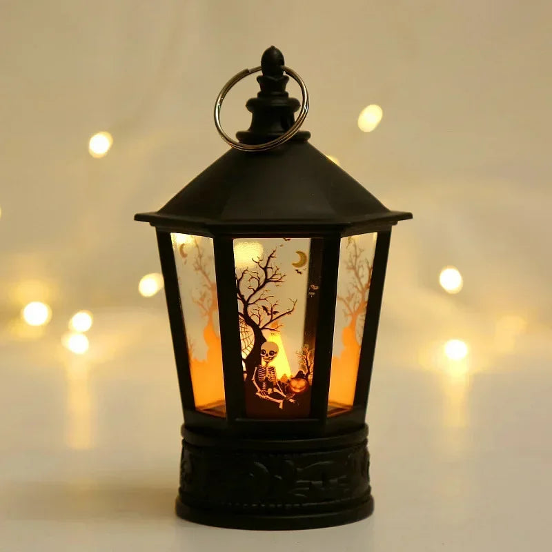 Halloween LED Decorations Vintage Witch Castle and Pumpkin Ghost Hanging Lantern Lamp for Spooky Party Supplies