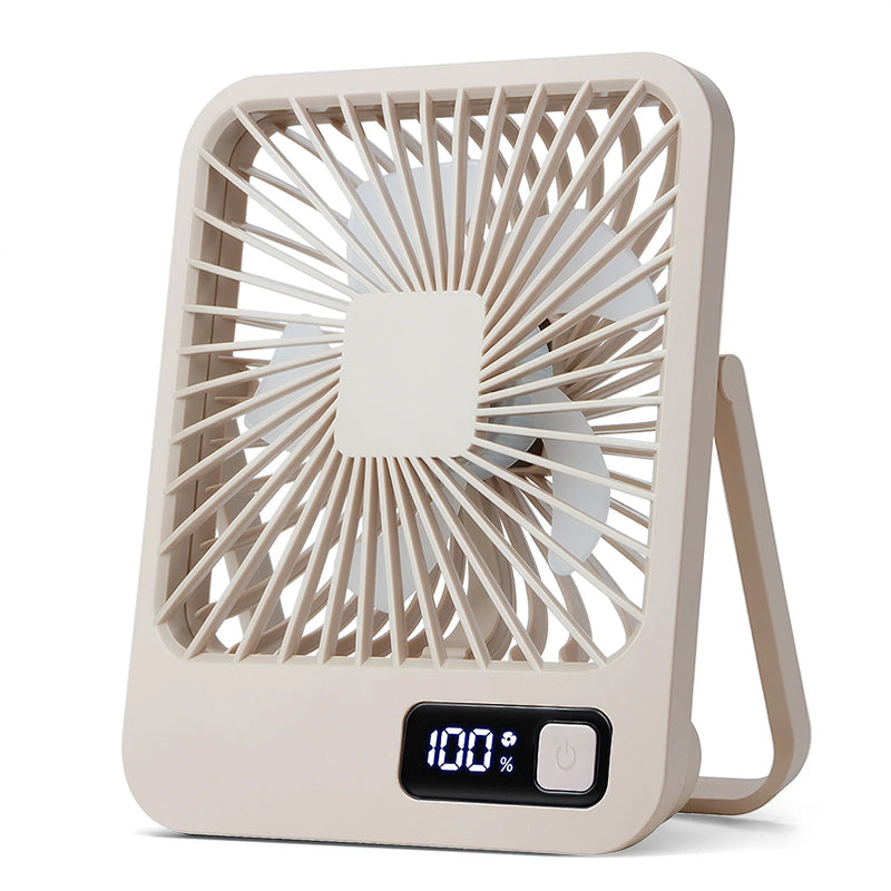 Desk Fan, Portable USB Rechargeable Fan, 180° Tilt Folding Personal Fan With Power Display, 5 Speeds Ultra Quiet Table Fan