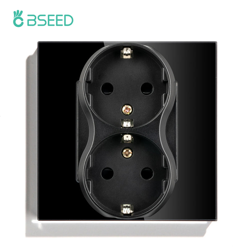 BSEED EU Double Socket Dual Germany Wall Sockets Home Appliance Power Outlets Crystal Glass Frames Child Safety Protection 16A