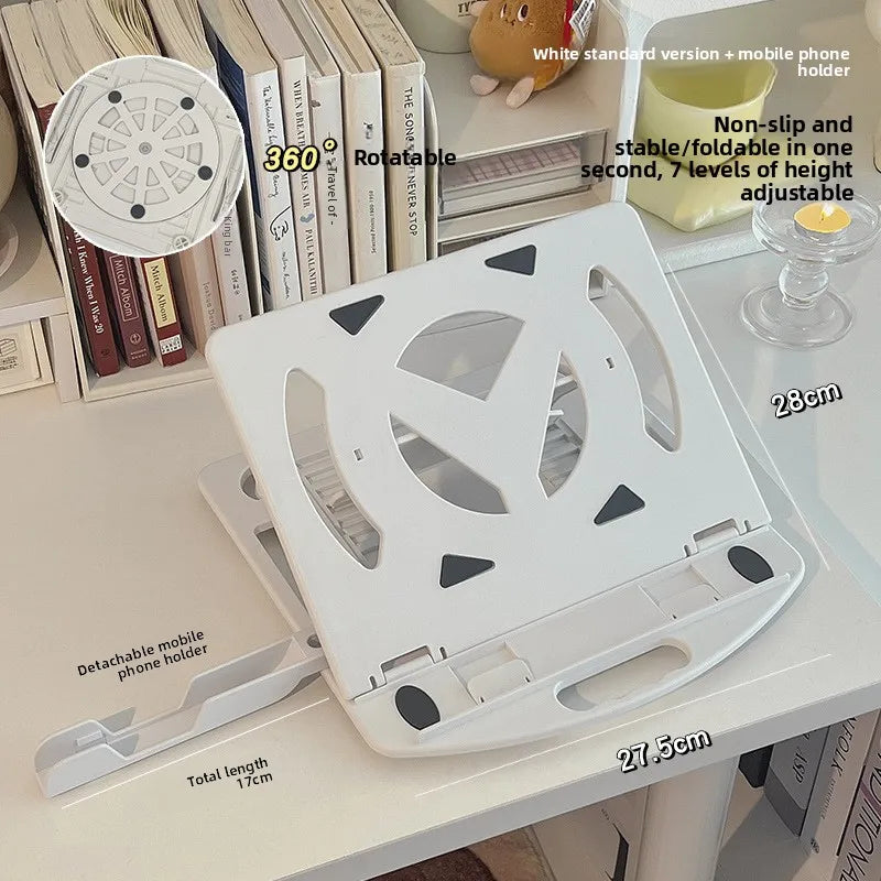 Laptop Stand for Desk: 360-Degree Rotatable, Height-Adjustable, Foldable, Portable, Heat-Dissipating Tray