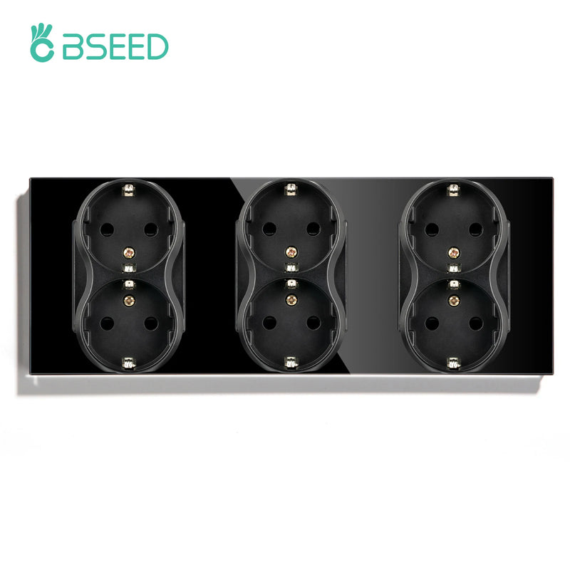 BSEED EU Double Socket Dual Germany Wall Sockets Home Appliance Power Outlets Crystal Glass Frames Child Safety Protection 16A