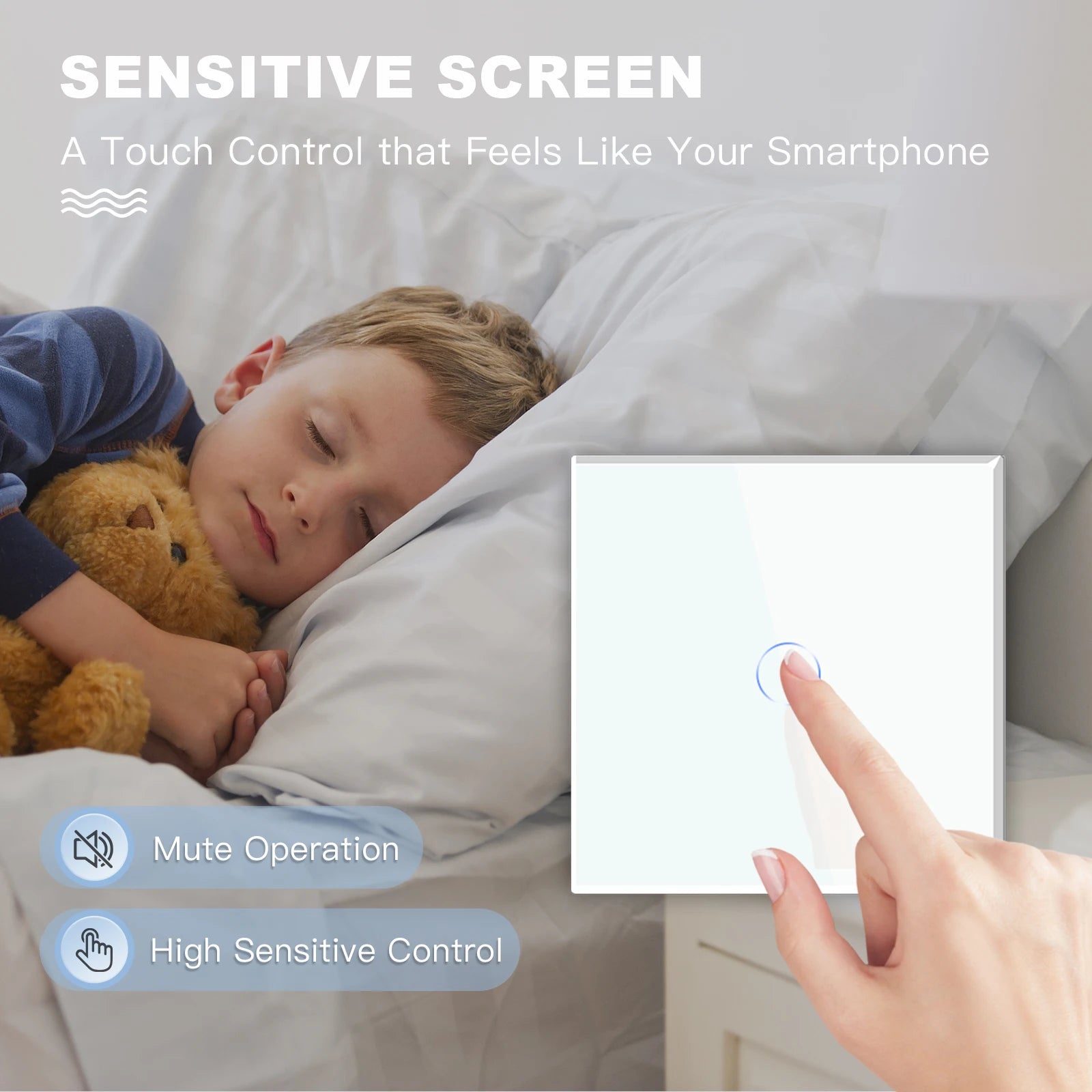 BSEED Touch Light Switches LED Backlight EU Wall Sockets Switches Glass Panel Max.Load 300W 1/2/3Gang LED Light Switches