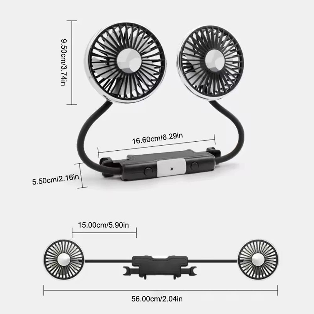 Car Cooling Fan Dual-Head Type-c USB Fan For Car 3 Speeds Adjustable Auto Air Cooler Fan Car Accessories