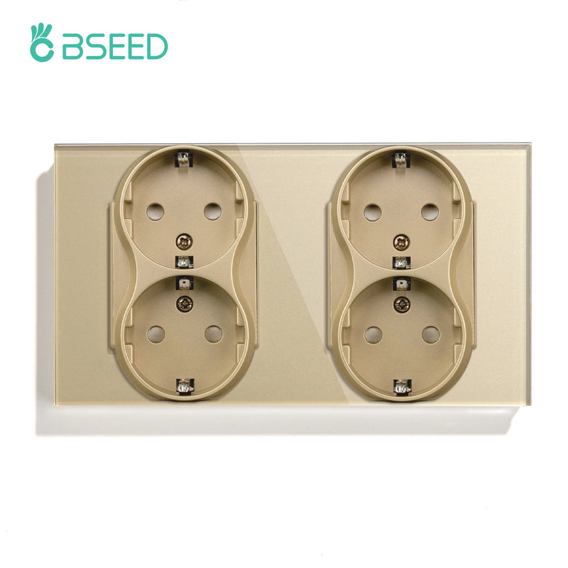BSEED EU Double Socket Dual Germany Wall Sockets Home Appliance Power Outlets Crystal Glass Frames Child Safety Protection 16A