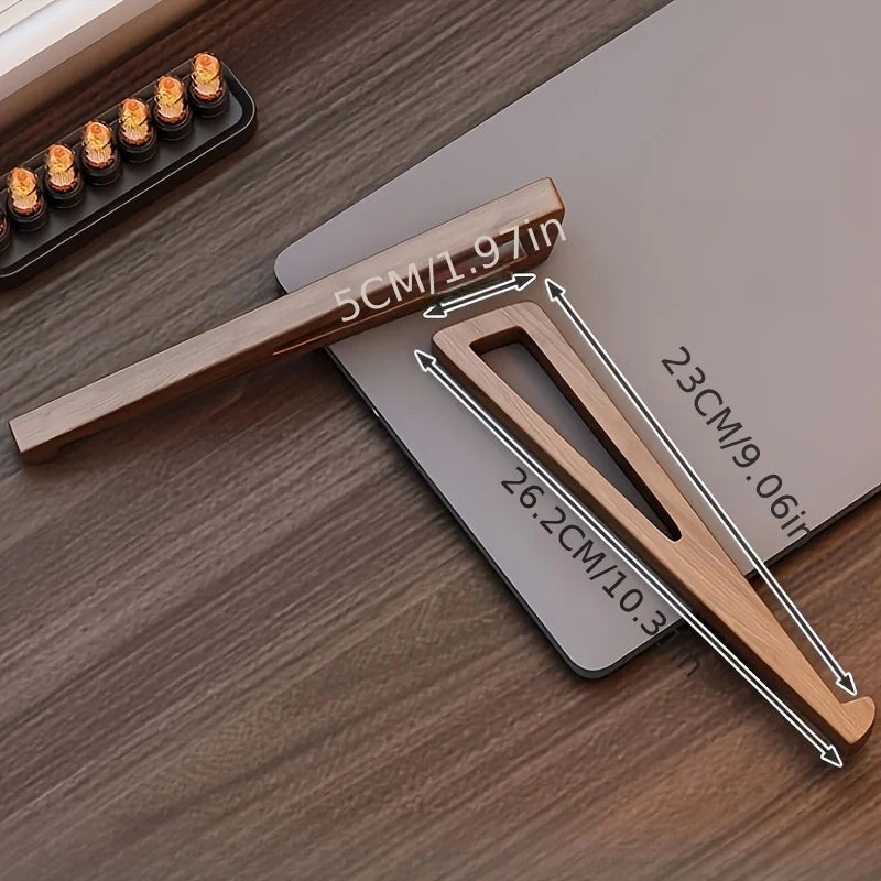 Portable Foldable Wooden Laptop Stand-Ergonomic 12° Adjustable Angle, Cooling Ventilation Triangular Design,Office Accessory