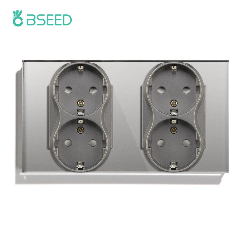 BSEED EU Double Socket Dual Germany Wall Sockets Home Appliance Power Outlets Crystal Glass Frames Child Safety Protection 16A