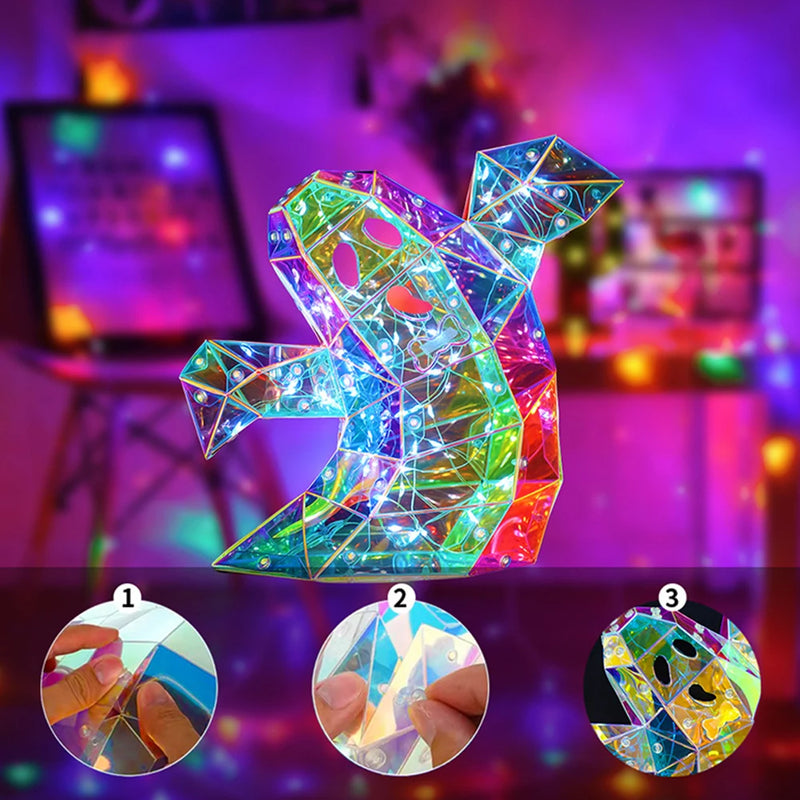 Halloween Cute Glow Ghost LED Lights Prismatic Iridescent Spookys Ghosts Night Light Halloween Home Tabletop Ornament Funny Prop
