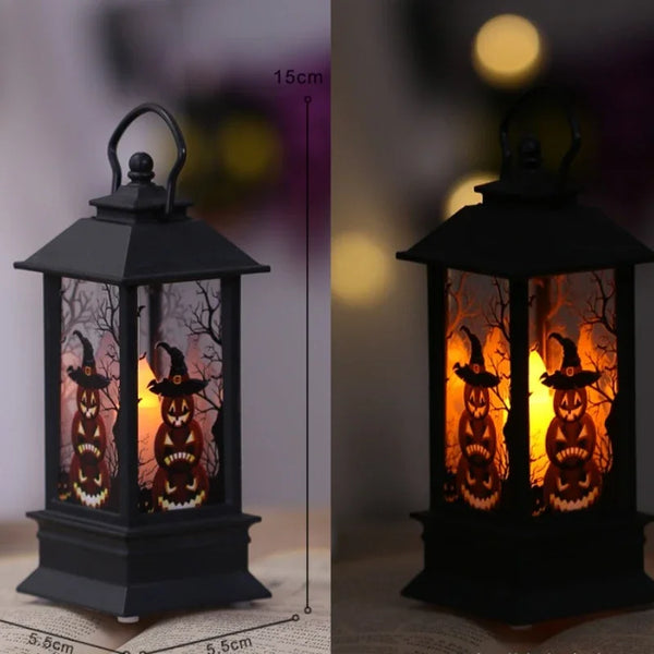 Halloween LED Decorations Vintage Witch Castle and Pumpkin Ghost Hanging Lantern Lamp for Spooky Party Supplies