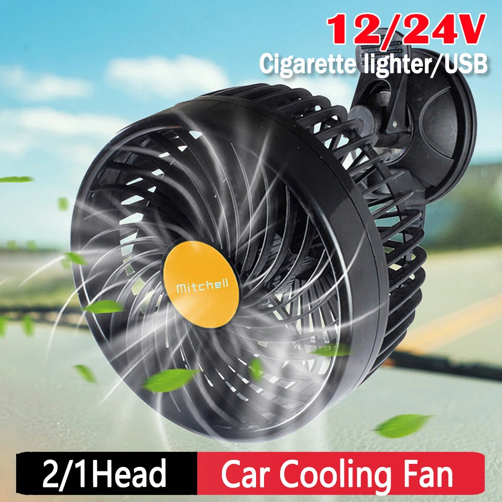 Auto Cooling Fan Single Head 12/24V Auto Ventilation Fan Strong Wind Electric Car Circulator Mini Car Fan Cooler for Vehicle SUV