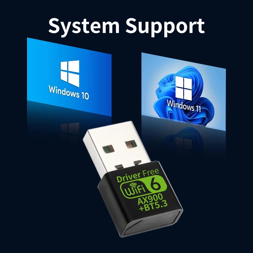 WiFi 6 AX900 Bluetooth 5.3 WiFi USB Adapter Wireless Network Card 2.4G&5GHz Wi-Fi Antenna USB For PC/Laptop Win10/11 Driver Free