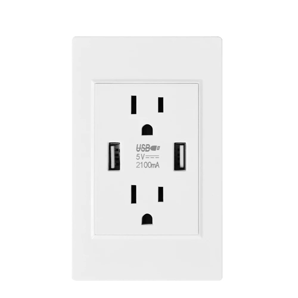 US Standard Wall Socket with USB Type-C Charging Port 5V 2.1A, 118*72mm PC Panel