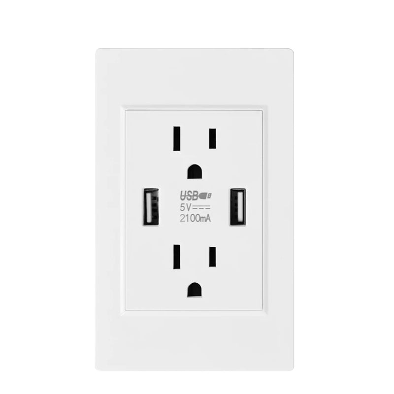 US Standard Wall Socket with USB Type-C Charging Port 5V 2.1A, 118*72mm PC Panel